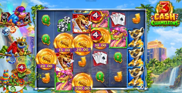3 Cash Chameleons: Chameleon Pots illustrated by the studio. Example rewards are not our gambling results.