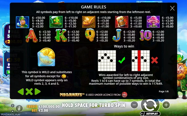 5 Frozen Charms Megaways — symbol paytable and game rules