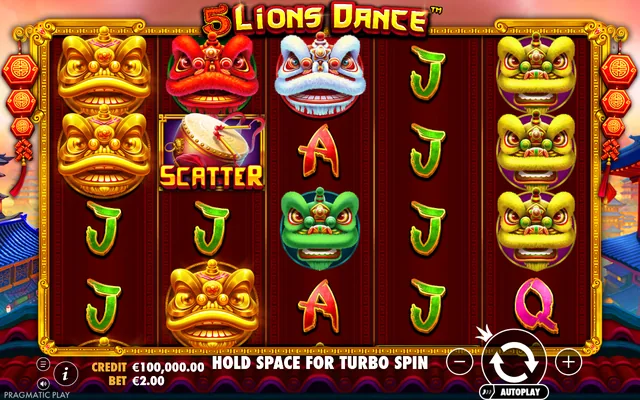 5 Lions Dance — game layout and virtual-credit controls