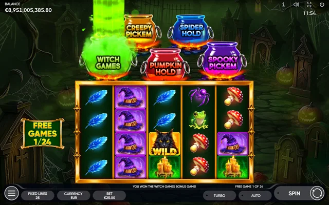 5 Witch Pots: official studio game illustration. Any displayed prices or wins are examples, not our results.