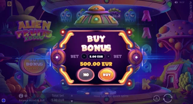 Alien Fruits: official spacecraft-themed bonus-purchase window.