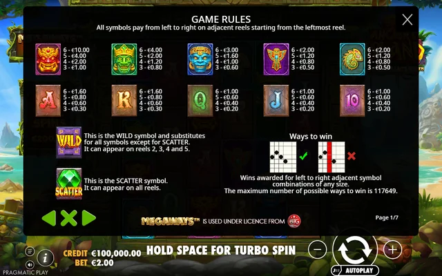 Ancient Island Megaways — symbol paytable and game rules