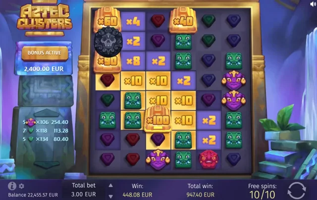 Aztec Clusters: official Free Spins cell-multiplier layout.