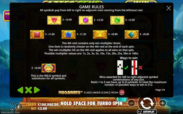 Aztec Gems Megaways — symbol paytable and game rules