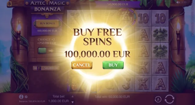 Aztec Magic Bonanza: official Aztec Free Spins purchase confirmation.
