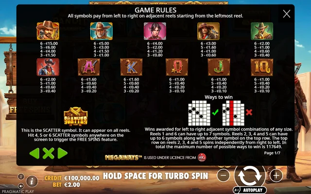 Bandit Megaways — symbol paytable and game rules