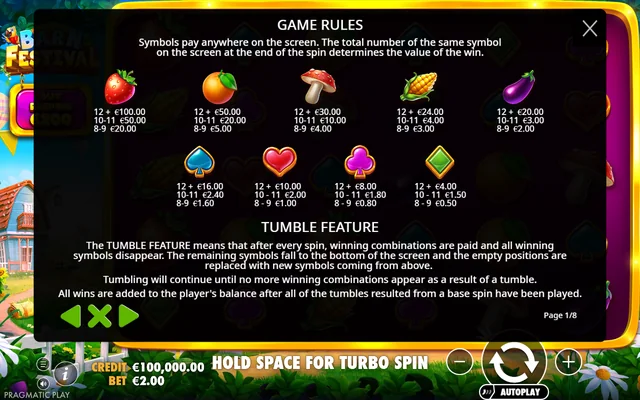 Barn Festival — symbol paytable and game rules