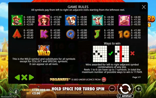 Barnyard Megahays Megaways — symbol paytable and game rules