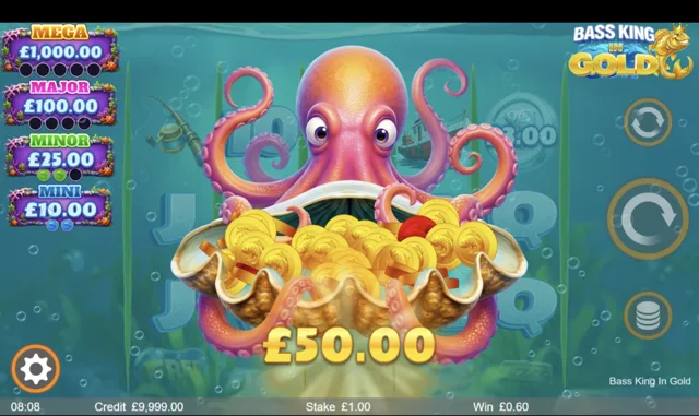 Bass King in Gold: Chest Bonus illustrated by the studio. Example amounts are not our gambling results.