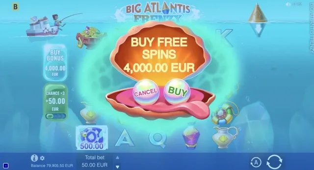 Big Atlantis Frenzy: official Free Spins purchase confirmation.