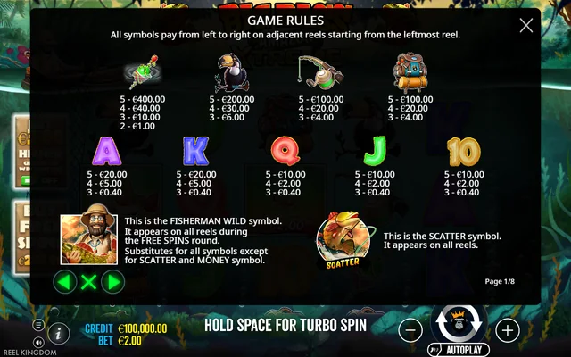 Big Bass Amazon Xtreme — symbol paytable and game rules