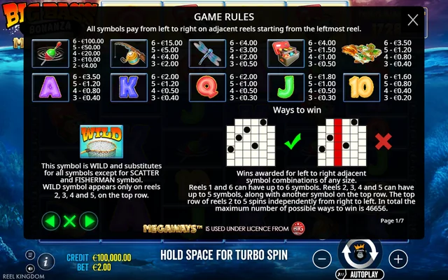 Big Bass Bonanza Megaways — symbol paytable and game rules