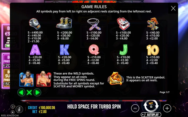 Big Bass Boxing Bonus Round — symbol paytable and game rules