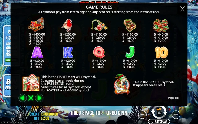 Big Bass Christmas – Frozen Lake — symbol paytable and game rules