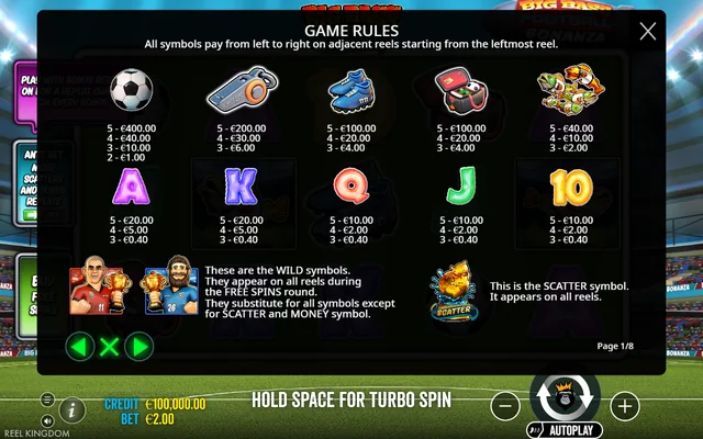 Big Bass Football Bonanza — symbol paytable and game rules