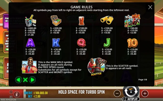Big Bass Raceday Repeat — symbol paytable and game rules