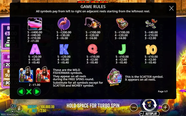Big Bass Vegas 1000 — symbol paytable and game rules