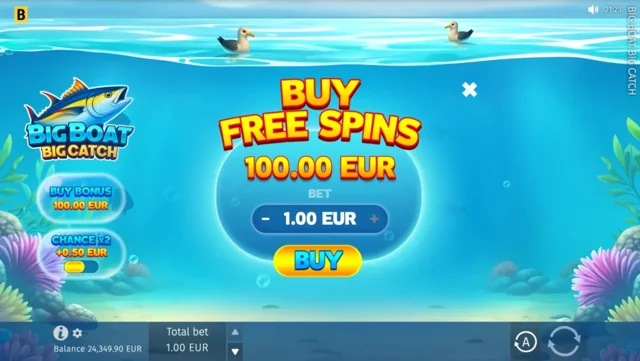 Big Boat Big Catch: official Free Spins purchase dialog.