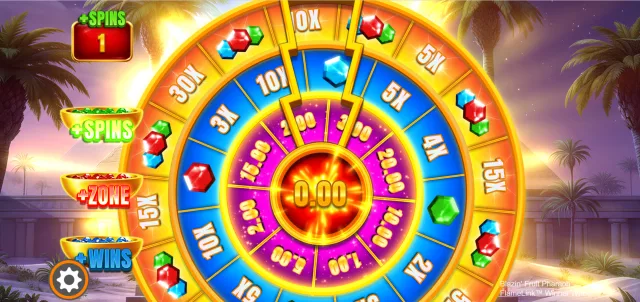 Blazin' Fruit Pharaoh FlameLink™ WinnerWheel™: WinnerWheel™ illustrated by the studio. Example rewards are not our gambling results.