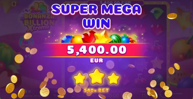 Bonanza Billion Xtreme: illustrative studio celebration screen; this is not our gambling result or a promised return.