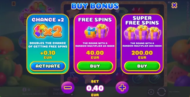Bonanza Billion Xtreme: official feature-menu illustration; prices belong to the example configuration shown.