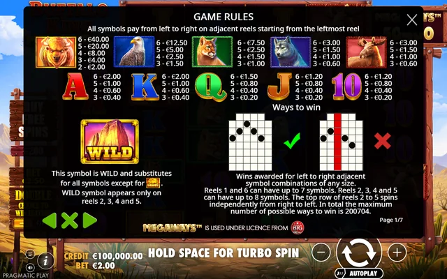 Buffalo King Megaways — symbol paytable and game rules