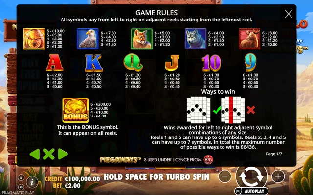 Buffalo King Untamed Megaways — symbol paytable and game rules