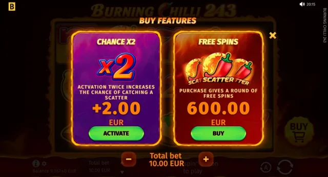 Burning Chilli 243: official feature purchase menu.