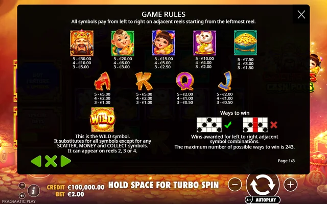 Caishen’s Cash Pots — symbol paytable and game rules
