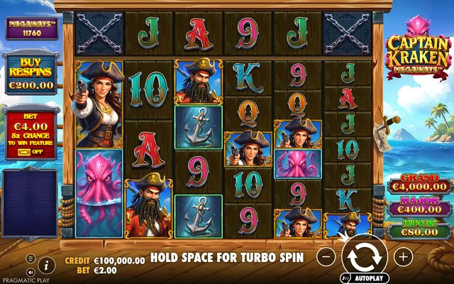 Captain Kraken Megaways — base game and controls