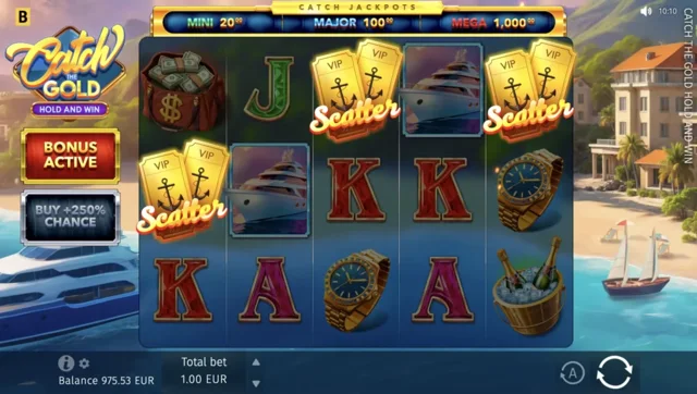 Catch the Gold Hold and Win: official ticket Scatter arrangement.