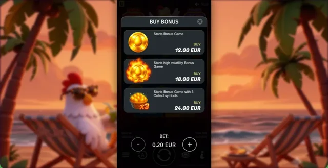 Chicken Fire: official menu showing the distinct feature entry options.
