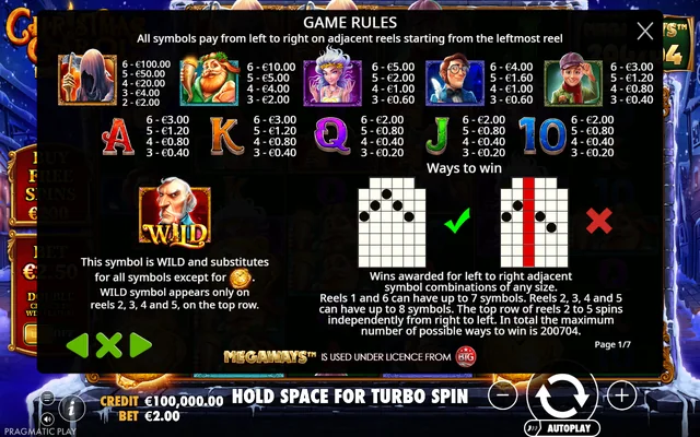 Christmas Carol Megaways — symbol paytable and game rules