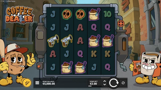 Coffee Dealer: Original official demo opening reels. The displayed balance is virtual demo credit; no spin or purchase was made.