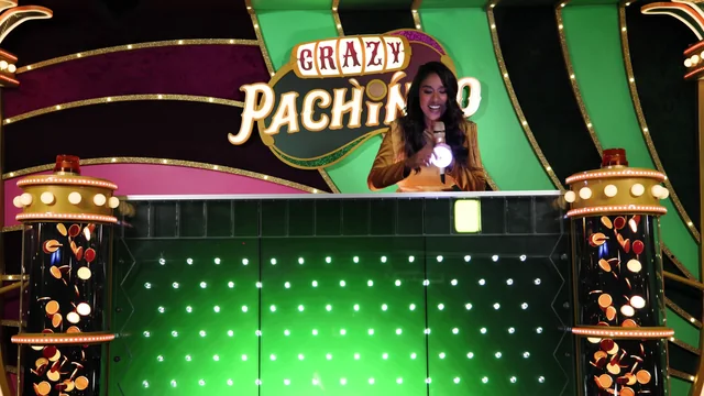 Crazy Pachinko: the presenter and peg board used for the live segment.