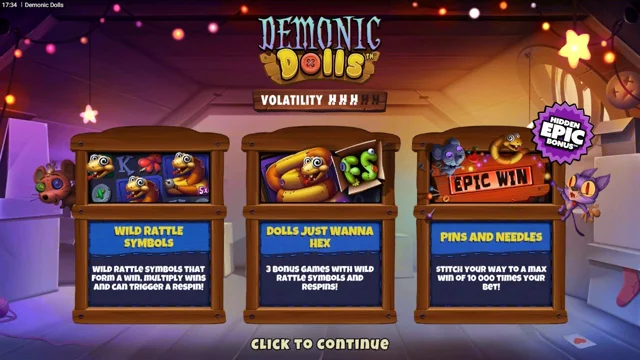 Demonic Dolls: Official game introduction explaining the features. Illustration captured before any spin or purchase.