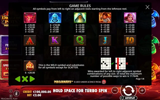Dragon Pots Megaways — symbol paytable and game rules