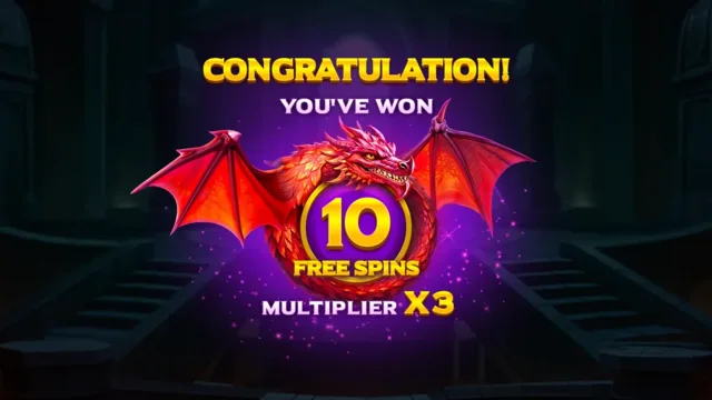 Dragon Queen MEGAWAYS: official example of ten Free Spins and a three-times multiplier.