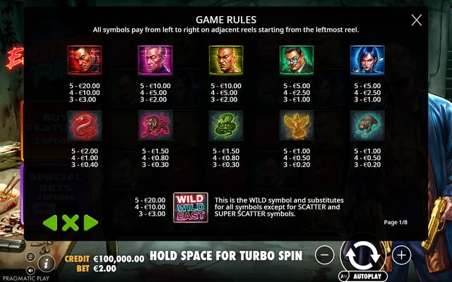 Eastern Fury — symbol paytable and game rules