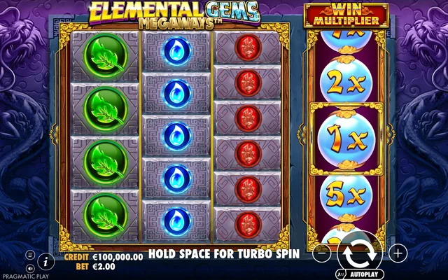 Elemental Gems Megaways — base game and controls