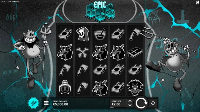 Epic SixSixSix: Original official demo opening reels. The displayed balance is virtual demo credit; no spin or purchase was made.