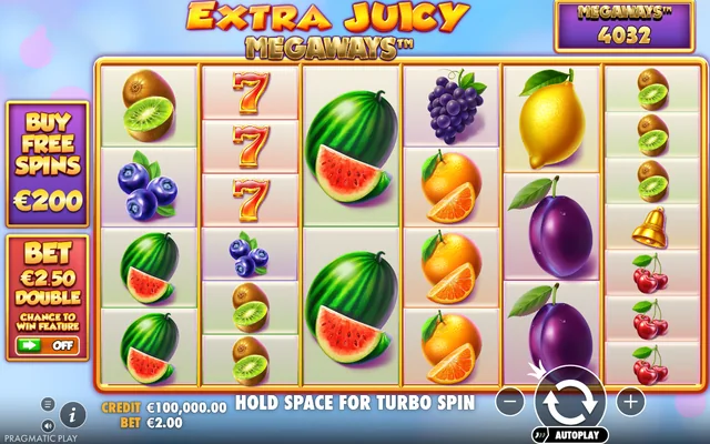 Extra Juicy Megaways — base game and controls