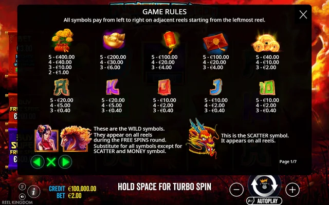 Floating Dragon Wild Horses — symbol paytable and game rules