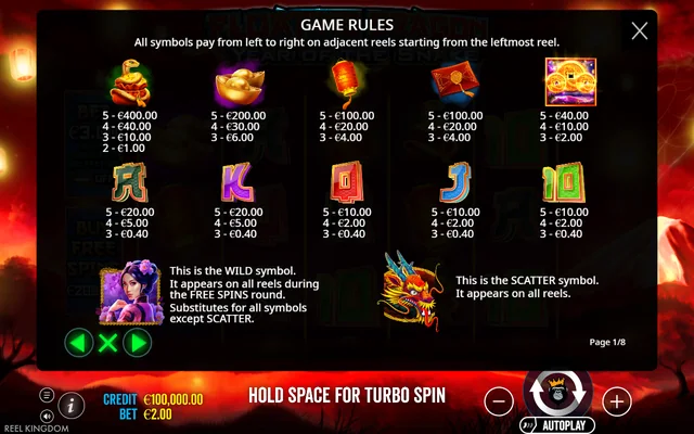 Floating Dragon – Year of the Snake — symbol paytable and game rules
