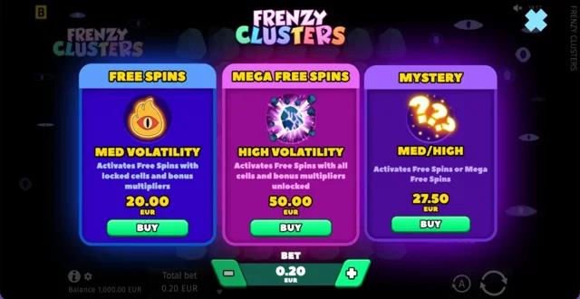 Frenzy Clusters: official feature purchase menu.
