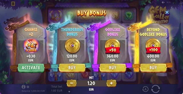 Gemhalla Xtreme: official feature purchase menu.