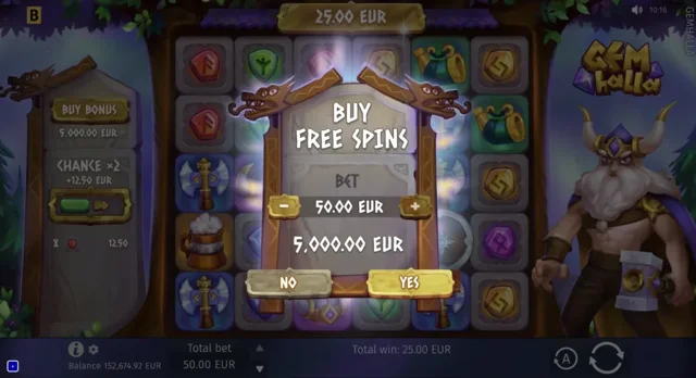 Gemhalla: official Free Spins purchase confirmation.