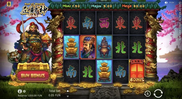 God of Wealth Hold and Win: official Caishen-themed reel board.