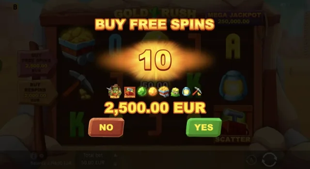 Gold Rush with Johnny Cash: official ten-Free-Spins purchase confirmation.