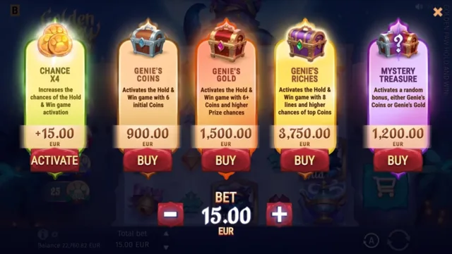 Golden Paw: Hold&Win: official Hold and Win entry and Mystery Buy menu.